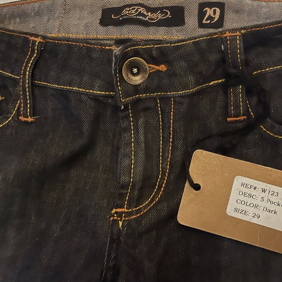 Ed Hardy Rare Crystal Encrusted Love Kills Slowly Skull Bootcut Jeans Sz. 29 NWT - Picture 8 of 14